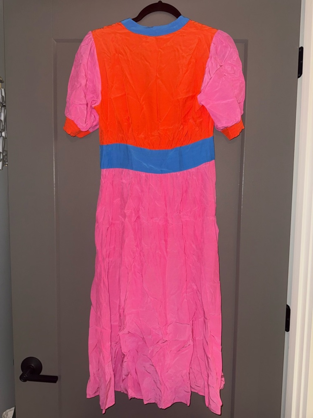 Boden Pink Button Up Midi Dress with Puff Sleeves - Picture 3 of 6